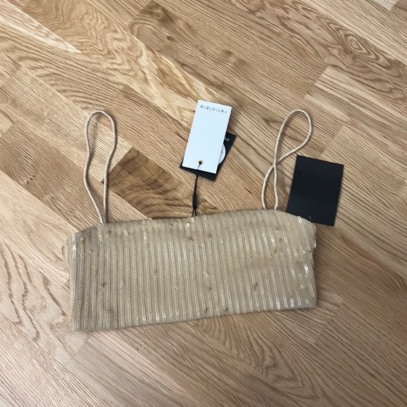 SET NWT RETROFETE Julien Sequin Knit Pant and Vaani Bra set in nude - Picture 7 of 16